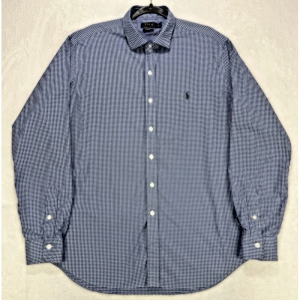Polo Ralph Lauren Performance‎ Shirt Men XL Blue Gingham Nylon Button Front